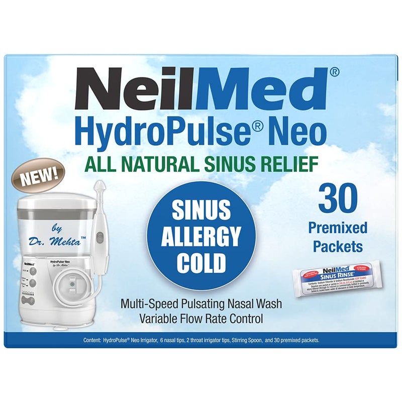 NeilMed HydroPulse Neo MultiSpeed Electric Pulsating Nasal Sinus Irrigation System with 30 Sinus Rinse Premixed Packets